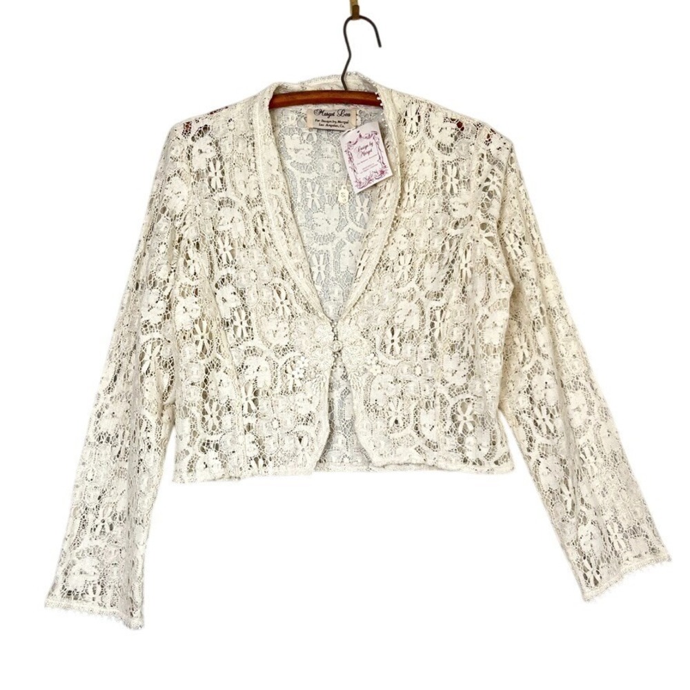 VTG DEADSTOCK Margot Lea Ivory Lace Doily Top Victorian Blouse Embroidered Small